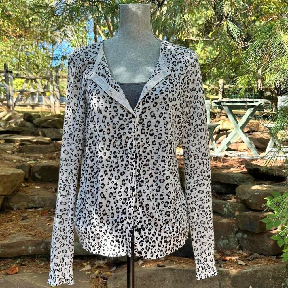 Ann Taylor Loft Leopard long sleeve cardigan women medium Ramie business casual